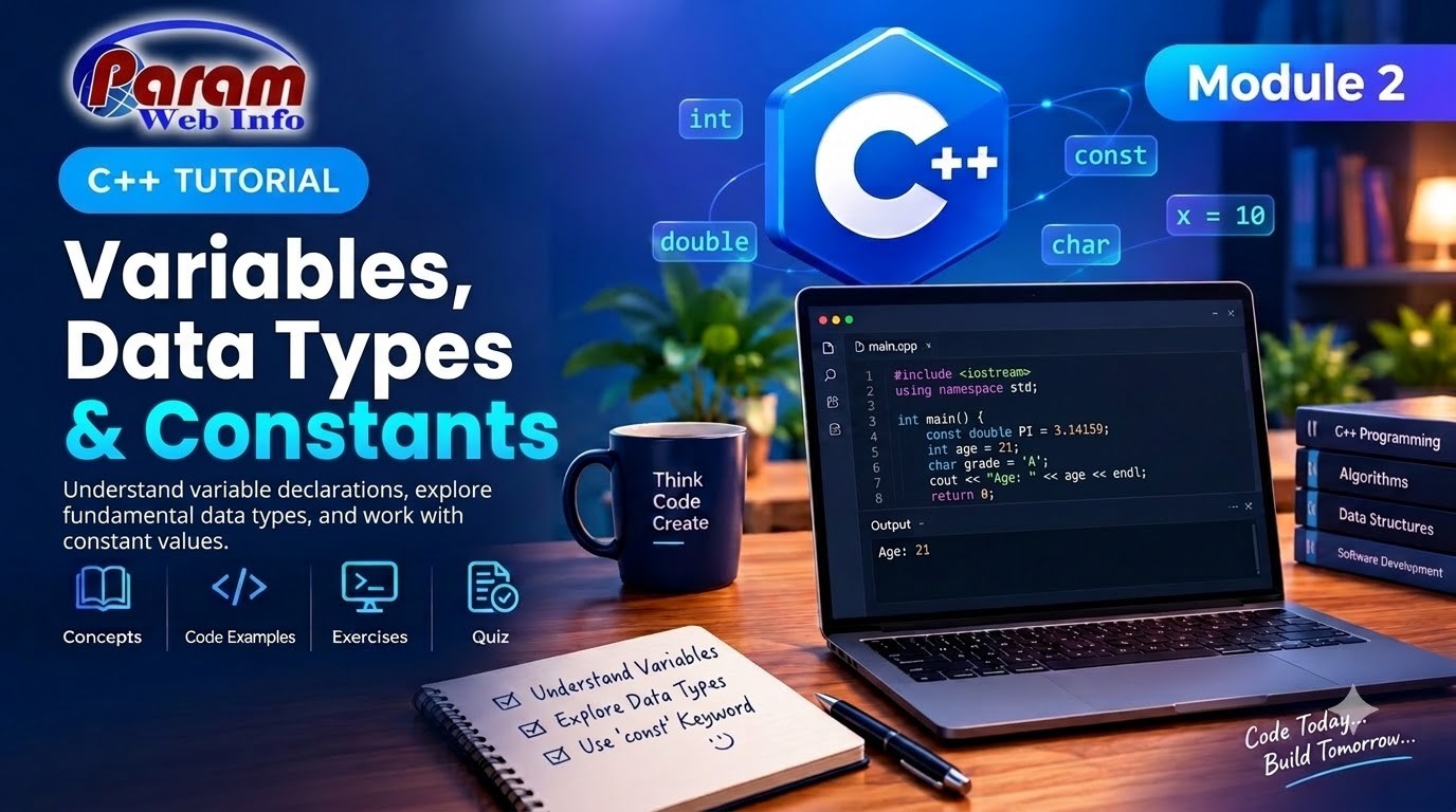 What is Variables, Data Types and Constants in C++